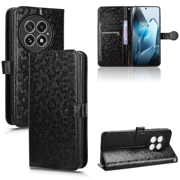 For OnePlus 13 5G Honeycomb Dot Texture Leather Phone Case(Black) - OnePlus Cases by buy2fix | Online Shopping UK | buy2fix