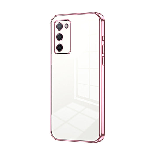 For OPPO A55 5G / A56 / A53s 5G Transparent Plating Fine Hole Phone Case(Pink) - OPPO Cases by buy2fix | Online Shopping UK | buy2fix