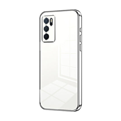 For OPPO A16 / A16s / A54s Transparent Plating Fine Hole Phone Case(Silver) - OPPO Cases by buy2fix | Online Shopping UK | buy2fix