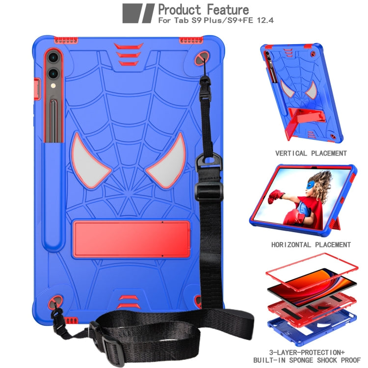 For Samsung Galaxy Tab S9 FE+ / S9+ Fold-Holder Spider Silicone Hybrid PC Tablet Case(Blue Red) - Galaxy Tab S9+ Cases by buy2fix | Online Shopping UK | buy2fix