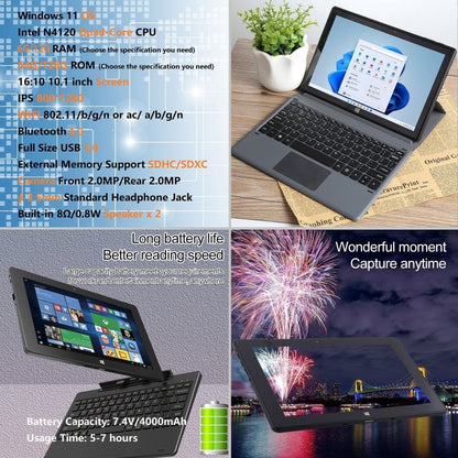 HONGSAMDE 10.1 inch 2 in 1 Tablet PC, 8GB+128GB, Windows 11, Intel Gemini Lake J4125 Quad Core with Keyboard(Black) - Other by Hongsamde | Online Shopping UK | buy2fix