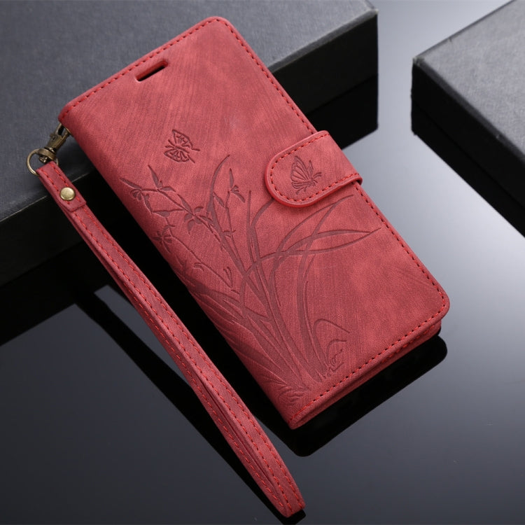 For OPPO A98 5G Orchid Butterfly Embossed Leather Phone Case(Red) - OPPO Cases by buy2fix | Online Shopping UK | buy2fix