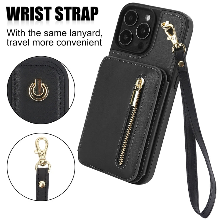 For iPhone 16 Pro YM006 Skin Feel Zipper Card Bag Phone Case with Dual Lanyard(Black) - iPhone 16 Pro Cases by buy2fix | Online Shopping UK | buy2fix