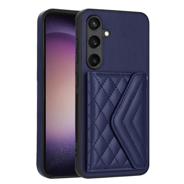 For Samsung Galaxy S24+ 5G Rhombic Texture Card Bag RFID Phone Case with Long Lanyard(Dark Purple) - Galaxy S24+ 5G Cases by buy2fix | Online Shopping UK | buy2fix