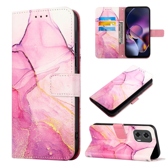 For Motorola Moto G Stylus 5G 2024 PT003 Marble Pattern Flip Leather Phone Case(Pink Purple Gold) - Motorola Cases by buy2fix | Online Shopping UK | buy2fix