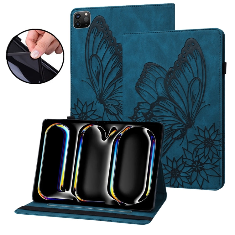 For iPad Pro 11 2024 Big Butterfly Embossed Leather Tablet Case(Blue) - iPad Pro 11 2024 Cases by buy2fix | Online Shopping UK | buy2fix