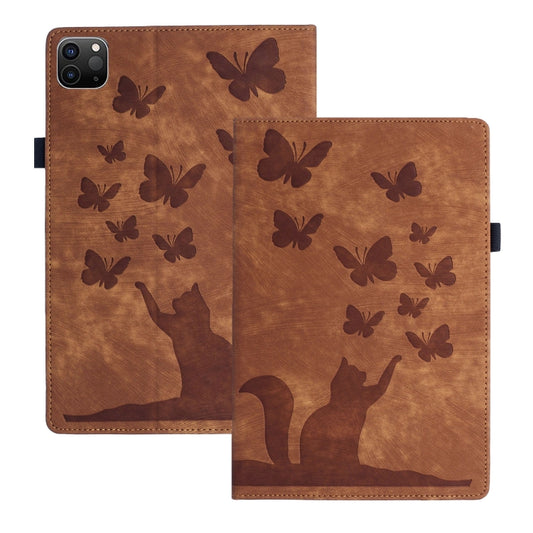 For iPad Pro 11 2024 Butterfly Cat Embossing Leather Tablet Case(Brown) - iPad Pro 11 2024 Cases by buy2fix | Online Shopping UK | buy2fix