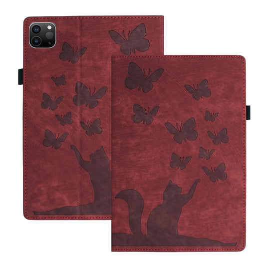 For iPad Pro 11 2024 Butterfly Cat Embossing Leather Tablet Case(Red) - iPad Pro 11 2024 Cases by buy2fix | Online Shopping UK | buy2fix