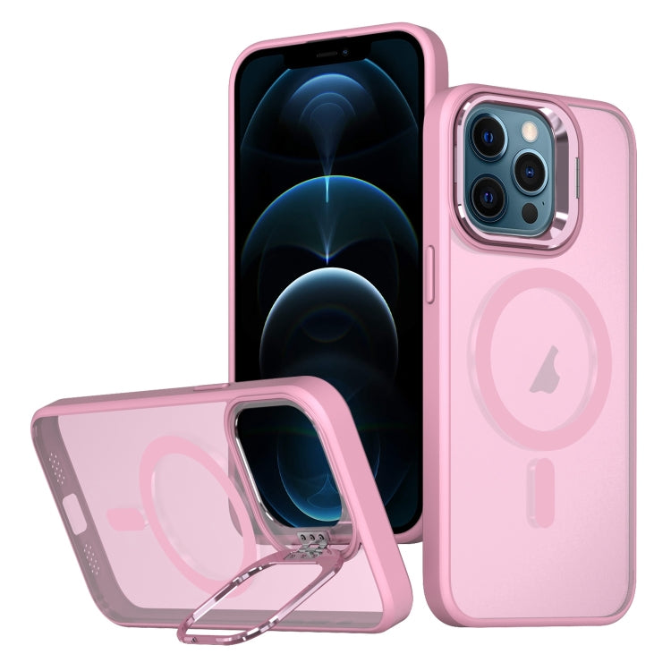 For iPhone 12 Pro Max Metal Invisible Camera Holder MagSafe Magnetic Phone Case(Pink) - iPhone 12 Pro Max Cases by buy2fix | Online Shopping UK | buy2fix