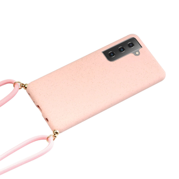For Samsung Galaxy S24 5G Wheat Straw Material + TPU Phone Case with Lanyard(Pink) - Galaxy S24 5G Cases by buy2fix | Online Shopping UK | buy2fix