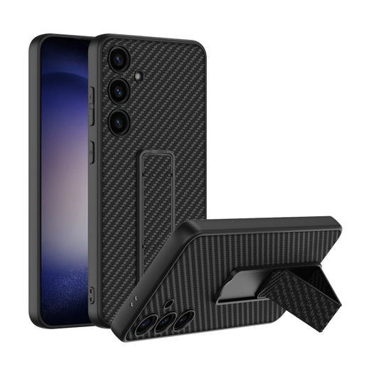 For Samsung Galaxy S24+ 5G GKK Skin Feel Leather Fold Holder Phone Case(Carbon Fiber Texture) - Galaxy S24+ 5G Cases by GKK | Online Shopping UK | buy2fix