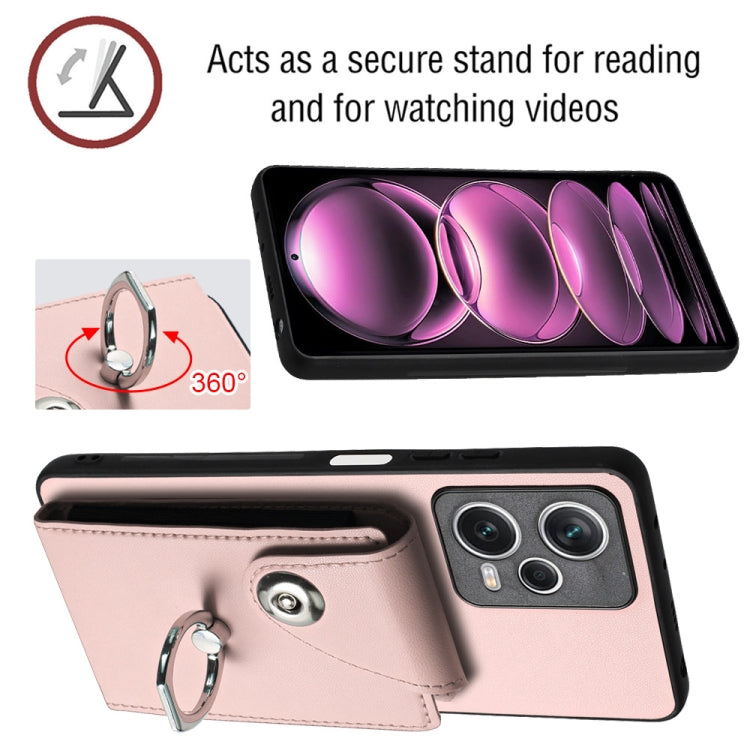 For Xiaomi Redmi Note 12 Pro+ 5G Global Organ Card Bag Ring Holder Phone Case with Long Lanyard(Pink) - Xiaomi Cases by buy2fix | Online Shopping UK | buy2fix