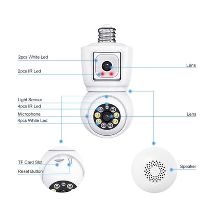 ESCAM QF202 E27 2x2MP Dual Lens Motion Detection Waterproof WiFi IP Two Way Audio Night Vision Camera(White) - Light Bulb Camera by ESCAM | Online Shopping UK | buy2fix