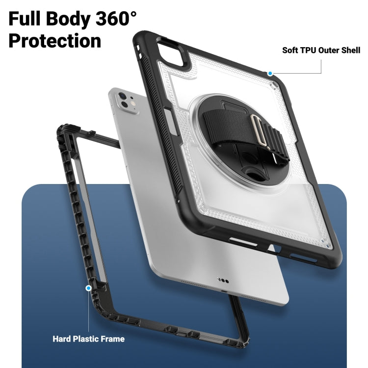 For iPad Pro 11 2024 Honeycomb Hand Grip Turntable Stand Tablet Case(Transparent) - iPad Pro 11 2024 Cases by buy2fix | Online Shopping UK | buy2fix