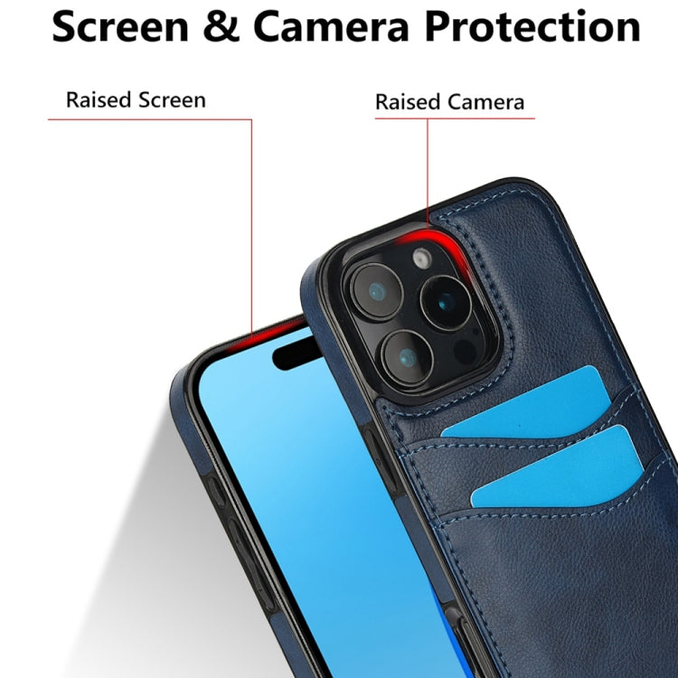 For iPhone 16 Pro Litchi Leather Skin Card Slots Phone Case(Blue) - iPhone 16 Pro Cases by buy2fix | Online Shopping UK | buy2fix