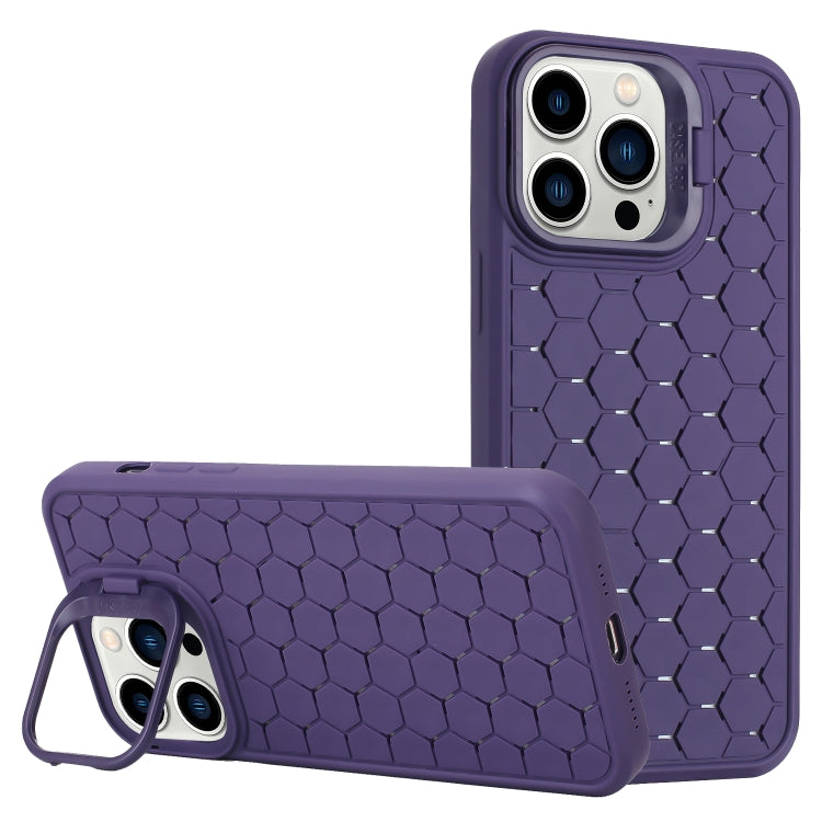 For iPhone 16 Pro Max Honeycomb Radiating Lens Holder Magsafe Phone Case(Purple) - iPhone 16 Pro Max Cases by buy2fix | Online Shopping UK | buy2fix