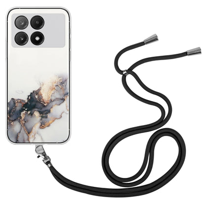 For Xiaomi Redmi K70E / Poco X6 Pro 5G Hollow Marble Pattern TPU Phone Case with Neck Strap Rope(Black) - K70E Cases by buy2fix | Online Shopping UK | buy2fix