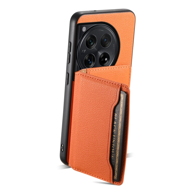 For OnePlus 12 Calf Texture Card Bag Design Full Coverage Phone Case(Orange) - OnePlus Cases by buy2fix | Online Shopping UK | buy2fix