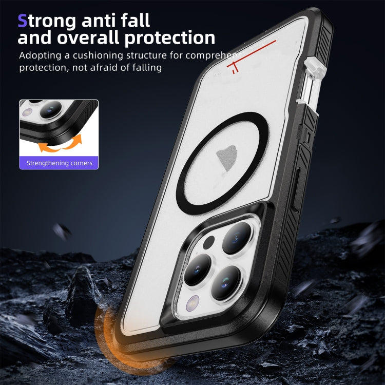 For iPhone 16 Pro Guard Magsafe Magnetic Ring Matte Phone Case(Black+Transparent) - iPhone 16 Pro Cases by buy2fix | Online Shopping UK | buy2fix