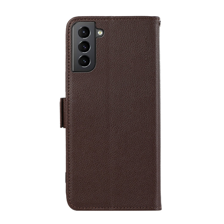 For Samsung Galaxy S21 5G ABEEL Side-Magnetic Litchi Pattern Leather RFID Phone Case(Brown) - Galaxy S21 5G Cases by buy2fix | Online Shopping UK | buy2fix