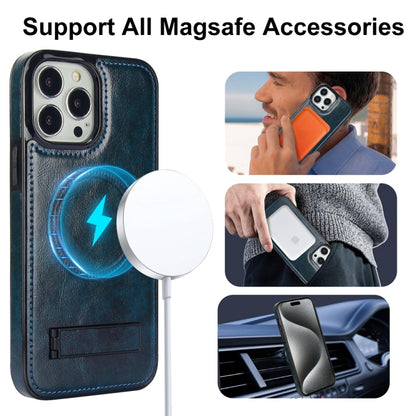 For iPhone 15 Pro Retro Leather Invisible Stand MagSafe Phone Case(Blue) - iPhone 15 Pro Cases by buy2fix | Online Shopping UK | buy2fix