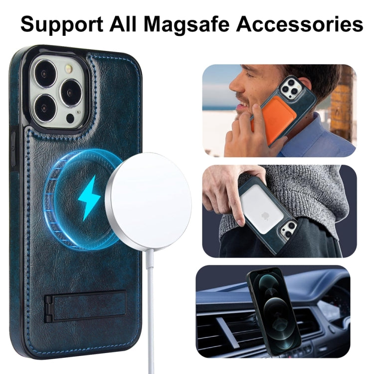 For iPhone 12 Pro Max Retro Leather Invisible Stand MagSafe Phone Case(Blue) - iPhone 12 Pro Max Cases by buy2fix | Online Shopping UK | buy2fix