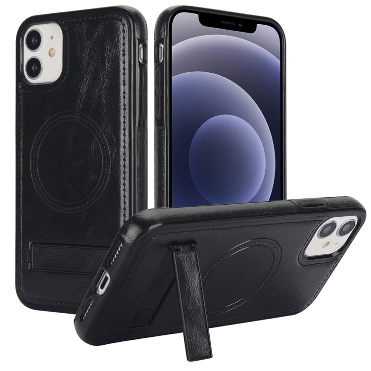 For iPhone 12 / 12 Pro Retro Leather Invisible Stand MagSafe Phone Case(Black) - iPhone 12 / 12 Pro Cases by buy2fix | Online Shopping UK | buy2fix