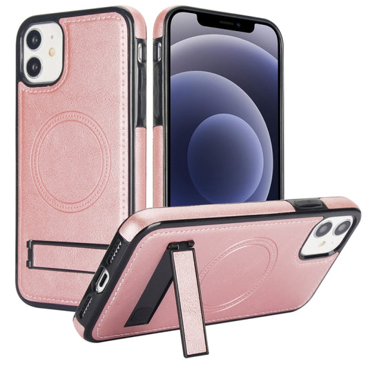 For iPhone 12 mini Retro Leather Invisible Stand MagSafe Phone Case(Rose Gold) - iPhone 12 mini Cases by buy2fix | Online Shopping UK | buy2fix