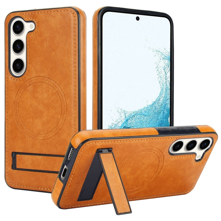 For Samsung Galaxy S23+ 5G Retro Leather Invisible Stand MagSafe Phone Case(Yellow) - Galaxy S23+ 5G Cases by buy2fix | Online Shopping UK | buy2fix