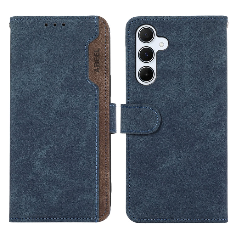 For Samsung Galaxy S24 5G ABEEL Color Block Magnetic RFID Leather Phone Case(Blue-Brown) - Galaxy S24 5G Cases by buy2fix | Online Shopping UK | buy2fix