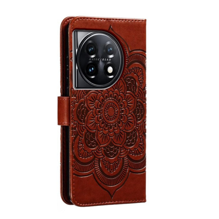 For OnePlus 11 Sun Mandala Embossing Pattern Phone Leather Case(Brown) - OnePlus Cases by buy2fix | Online Shopping UK | buy2fix