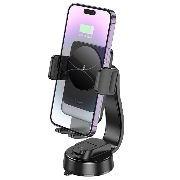 hoco HW14 Speed Wireless Fast Charging Car Center Console Holder(Metal Black) - Wireless Charger Holders by hoco | Online Shopping UK | buy2fix
