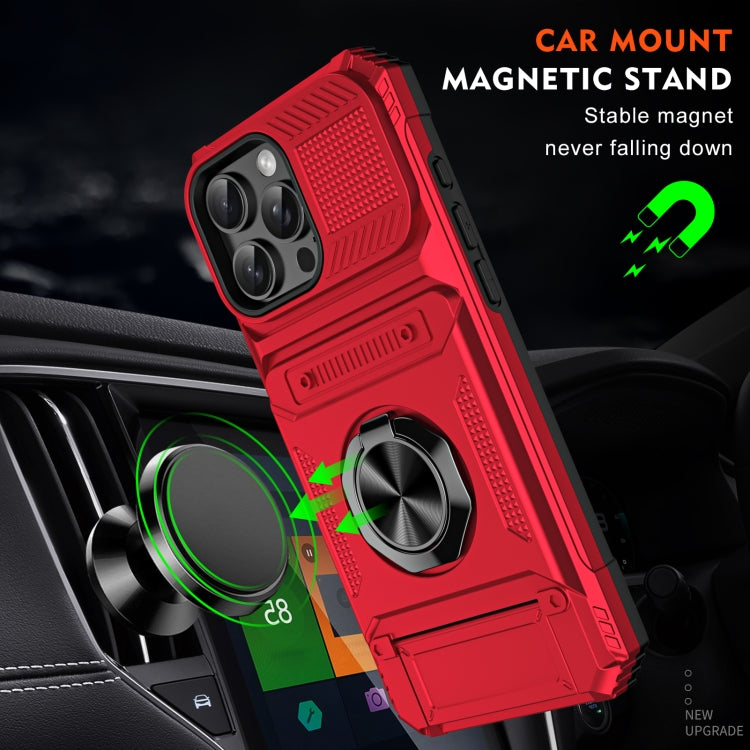 For iPhone 16 TPU+PC Shockproof Card Phone Case with Metal Ring Holder(Red) - iPhone 16 Cases by buy2fix | Online Shopping UK | buy2fix