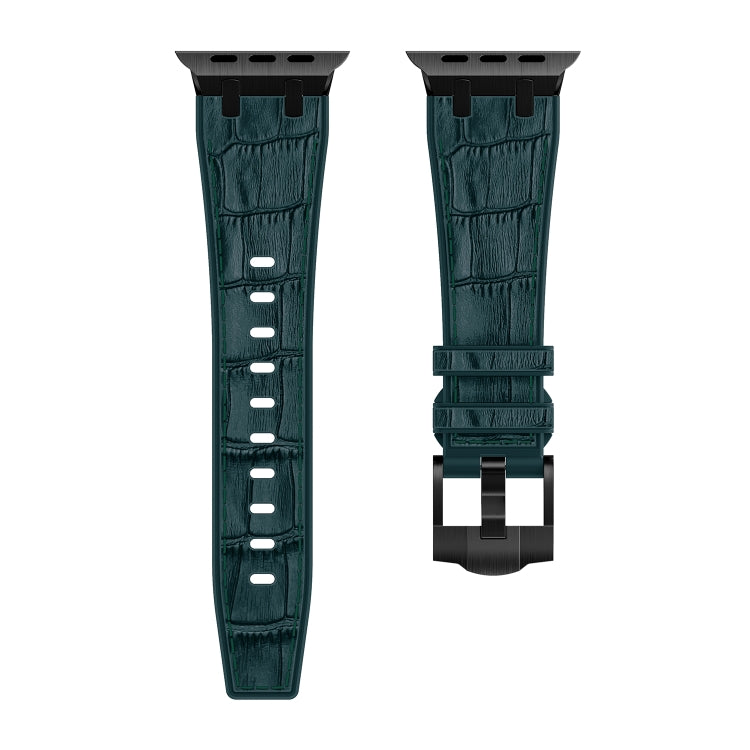 For Apple Watch Ultra 2 49mm Crocodile Texture Liquid Silicone Watch Band(Black Deep Green) - Watch Bands by buy2fix | Online Shopping UK | buy2fix