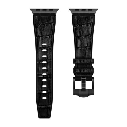 For Apple Watch Series 8 45mm Crocodile Texture Liquid Silicone Watch Band(Black Black) - Watch Bands by buy2fix | Online Shopping UK | buy2fix