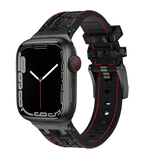 For Apple Watch Series 5 40mm Crocodile Texture Liquid Silicone Watch Band(Black Red Black) - Watch Bands by buy2fix | Online Shopping UK | buy2fix