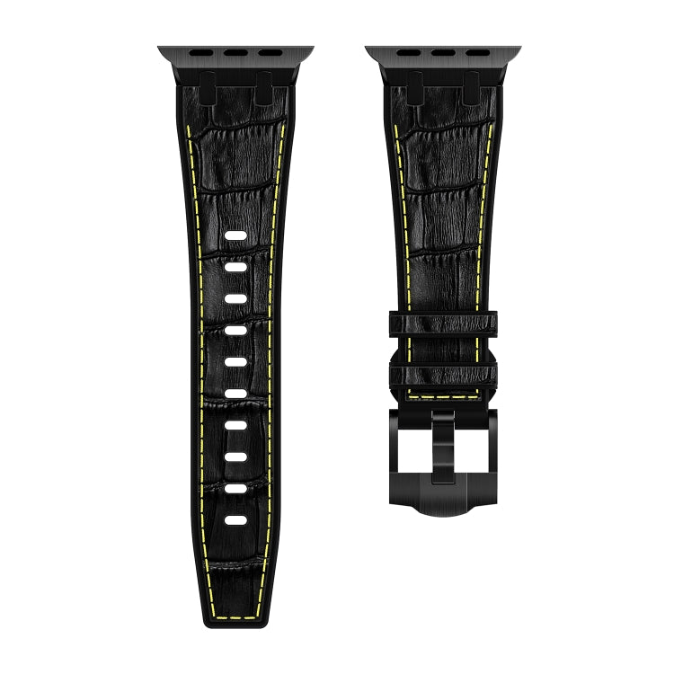 For Apple Watch 42mm Crocodile Texture Liquid Silicone Watch Band(Black Yellow Black) - Watch Bands by buy2fix | Online Shopping UK | buy2fix