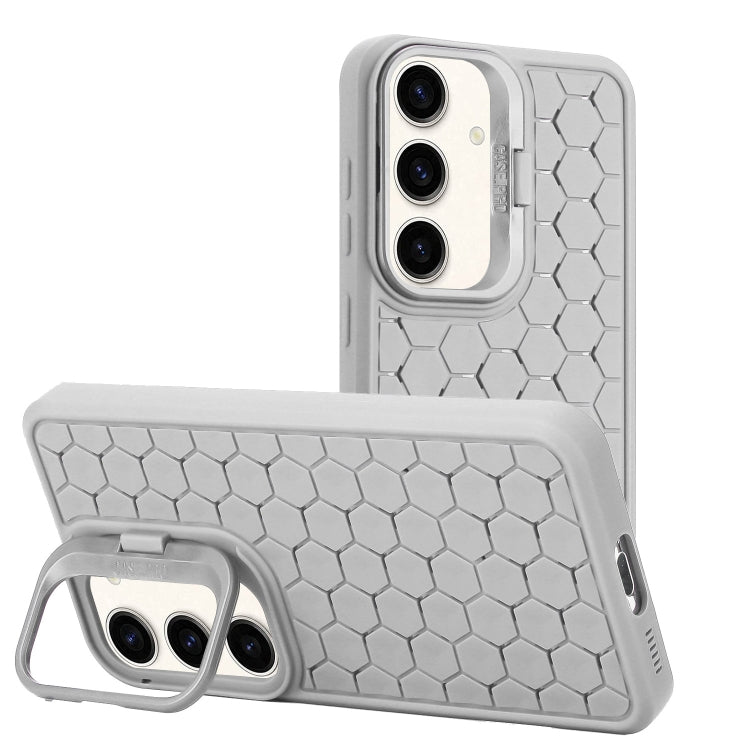 For Samsung Galaxy S23 FE 5G Honeycomb Radiating Lens Holder TPU Phone Case(Grey) - Galaxy S23 FE 5G Cases by buy2fix | Online Shopping UK | buy2fix