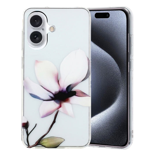 For iPhone 16 Colorful Painting Pattern TPU Phone Case(White Flowers) - iPhone 16 Cases by buy2fix | Online Shopping UK | buy2fix