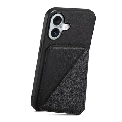 For iPhone 16 D04 Calf Texture Dual Card Slot Holder Phone Case(Black) - iPhone 16 Cases by buy2fix | Online Shopping UK | buy2fix