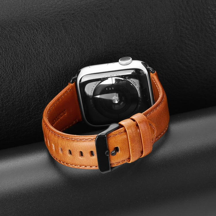 For Apple Watch SE 2023 40mm DUX DUCIS Business Genuine Leather Watch Strap(Khaki) - Watch Bands by DUX DUCIS | Online Shopping UK | buy2fix