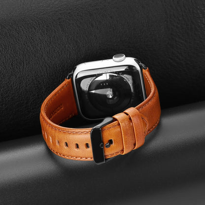 For Apple Watch Series 9 45mm DUX DUCIS Business Genuine Leather Watch Strap(Khaki) - Watch Bands by DUX DUCIS | Online Shopping UK | buy2fix