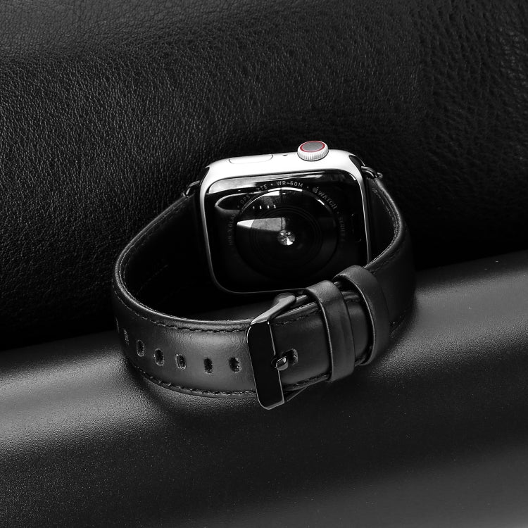 For Apple Watch Series 7 45mm DUX DUCIS Business Genuine Leather Watch Strap(Black) - Watch Bands by DUX DUCIS | Online Shopping UK | buy2fix