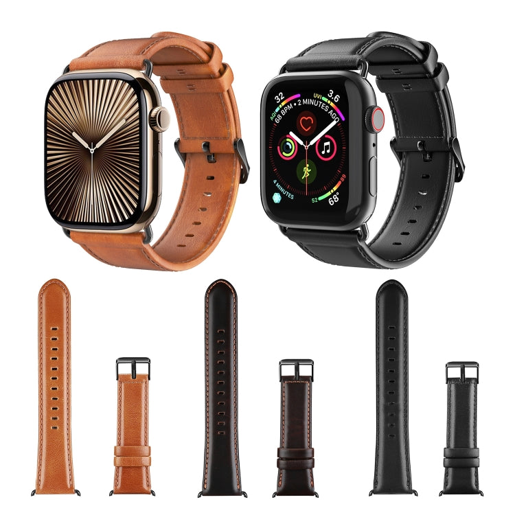 For Apple Watch Series 9 41mm DUX DUCIS Business Genuine Leather Watch Strap(Coffee) - Watch Bands by DUX DUCIS | Online Shopping UK | buy2fix