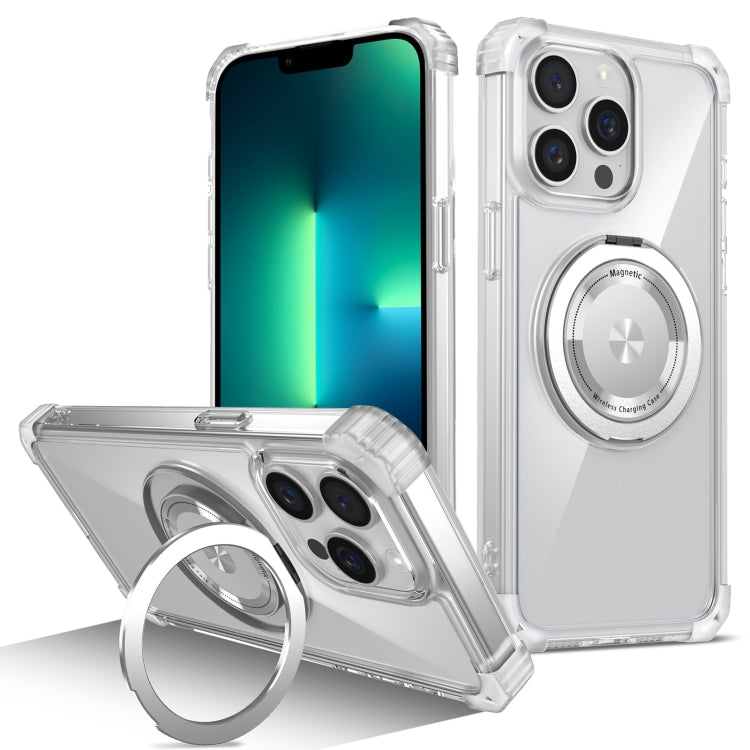 For iPhone 13 Pro Gold Shield CD Pattern MagSafe Magnetic Phone Case with Rotating Stand(Transparent) - iPhone 13 Pro Cases by buy2fix | Online Shopping UK | buy2fix