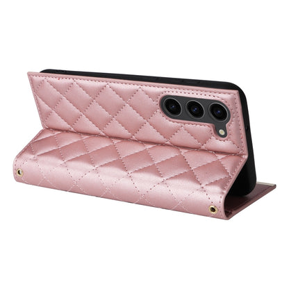 For Samsung Galaxy S23+ 5G Crossbody Rhombic Sucker Leather Phone Case(Rose Gold) - Galaxy S23+ 5G Cases by buy2fix | Online Shopping UK | buy2fix