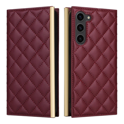 For Samsung Galaxy S23 5G Crossbody Rhombic Sucker Leather Phone Case(Claret) - Galaxy S23 5G Cases by buy2fix | Online Shopping UK | buy2fix