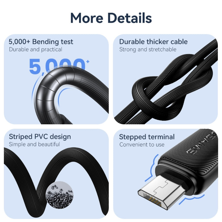 USAMS US-SJ700 USB to Micro USB 2A Striped Fast Charge Data Cable, Length:3m(White) - Micro USB Cable by USAMS | Online Shopping UK | buy2fix