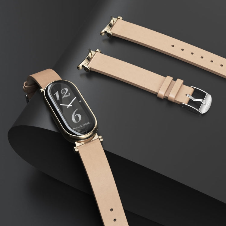 For Xiaomi Mi Band 8 / 9 / 9 NFC Mijobs GT4 First Layer Cowhide Watch Band(Apricot Light Gold) - Watch Bands by MIJOBS | Online Shopping UK | buy2fix