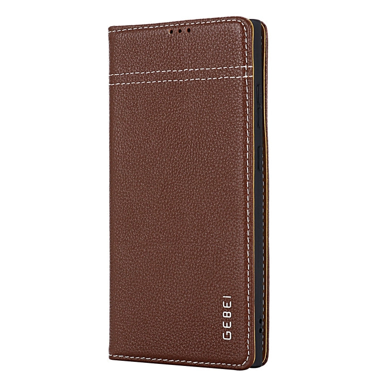 For Samsung Galaxy S24 5G GEBEI Top-grain Horizontal Flip Leather Phone Case(Brown) - Galaxy S24 5G Cases by GEBEI | Online Shopping UK | buy2fix